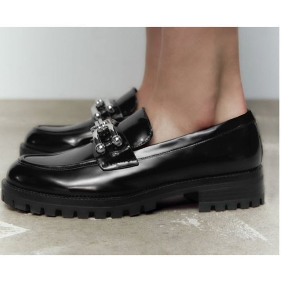 Zara Black Patent MONOLITH Lugsole Platform Loafers w/Silver Accent Sz9 EUR40 - Picture 3 of 11